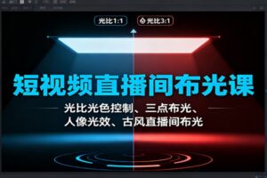 短视频直播间布光课：光比光色控制、三点布光、人像光效、古风直播间布光-麦资源网