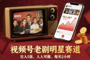 视频号老剧明星赛道，日入5张，人人可做，每天2小时-麦资源网