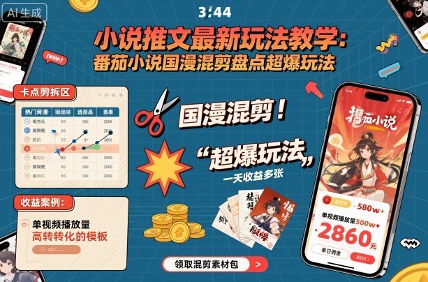 小说推文*玩法教学，番茄小说国漫混剪盘点超爆玩法，全程干货，一天收益多张