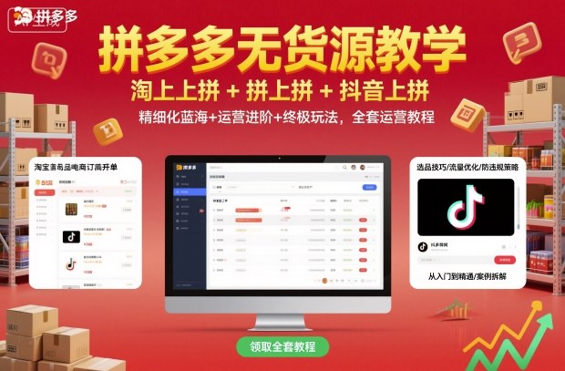 拼多多无货源教学，淘上拼+拼上拼+抖上拼，精细化蓝海+运营进阶+*玩法，全套运营教程