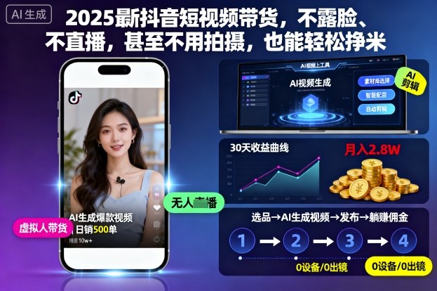 2025*抖音短视频带货，不露脸、不直播，甚至不用拍摄，也能轻松挣米