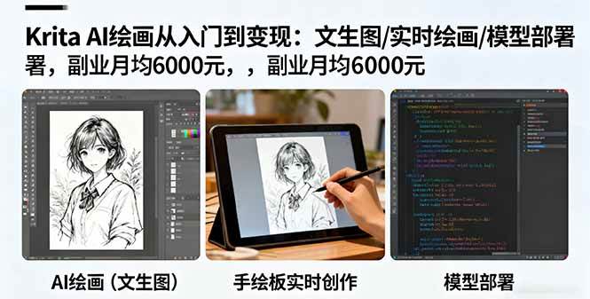 图片[1]-（16222期）Krita AI绘画从入门到变现：文生图/实时绘画/模型部署，副业月均6000元