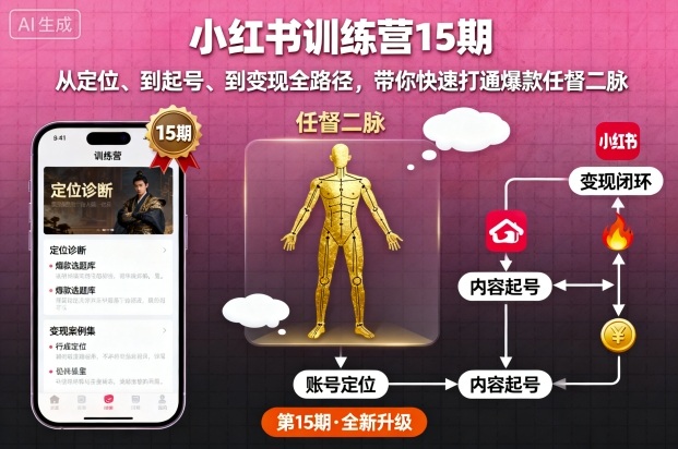 小红书训练营15期，从*、到起号、到变现全路径，带你快速打通*任督二脉