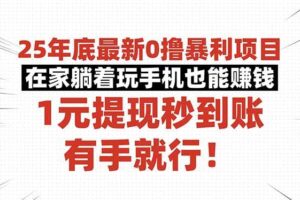 （16342期）25年底最新0撸暴利项目，在家躺着玩手机也能赚钱，1元提现秒到账，有手…-麦资源网