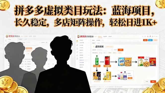 图片[1]-（16236期）拼多多虚拟类目玩法，蓝海项目，长久稳定，多店矩阵操作，轻松日进1K+