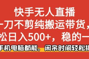（16500期）快手无人直播，一刀不剪纯搬运带货轻松日入500+，稳的一批，手机电脑都…-麦资源网