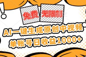 （16477期）免费无限制，AI一键生成原创中视频，单账号日收益1000+-麦资源网