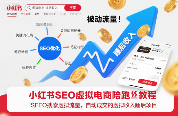 小红书SEO虚拟电商陪跑教程，实现seo搜索被动流量，自动成交的被动收入睡后项目-麦资源网
