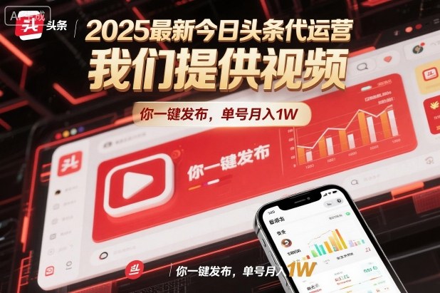 2025*今日头条代运营，我们提供视频，你一键发布，单号月入1W【揭秘】