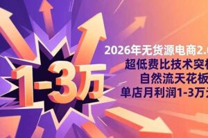 （16504期）2026年无货源电商2.0：超低费比技术突破自然流天花板，单店月利润1-3万元-麦资源网