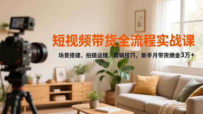 图片[1]-（16680期）短视频带货全流程实战课，场景搭建、拍摄运镜、剪辑技巧，新手月带货佣金3万+