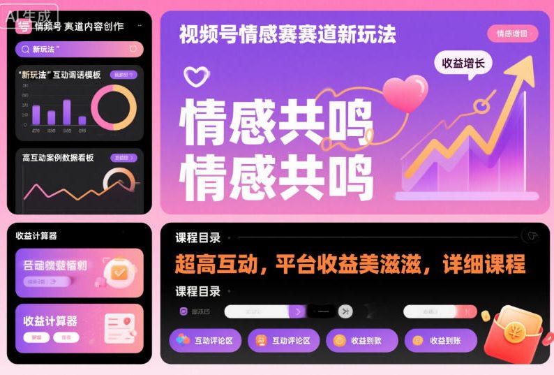 视频号情感赛道新玩法，*互动，平台收益美滋滋，详细课程