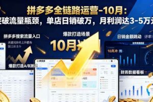 （16462期）拼多多全链路运营-10月：突破流量瓶颈，单店日销破万，月利润达3-5万元-麦资源网