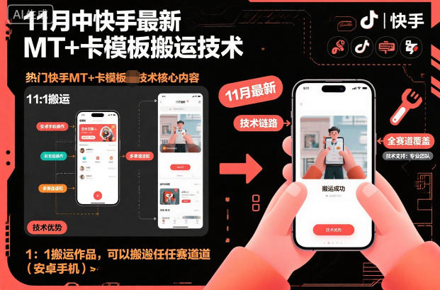 11月中快手*MT+卡模板搬运技术，1：1搬运作品，可以搬运任何赛道（安卓手机）