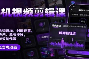 手机视频剪辑课：音乐歌词添加、封面设置、滤镜应用、季节变换、变装特效制作等-麦资源网