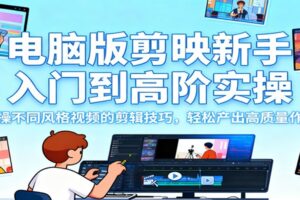 电脑版剪映新手入门到高阶实操，实操不同风格视频的剪辑技巧，轻松产出高质量作品-麦资源网