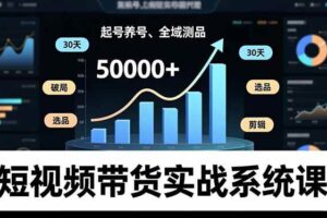 （16702期）短视频带货实战系统课，起号养号、选品剪辑、全域测品，新手30天破局月佣金50000+-麦资源网