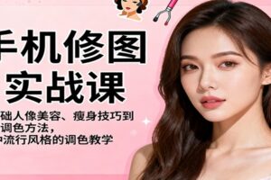 手机修图实战课，从基础人像美容、瘦身技巧到高级调色方法，86种流行风格的调色教学-麦资源网
