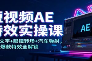 短视频AE特效实操课：发光文字+眼镜转场+汽车弹射，10大爆款特效全解锁-麦资源网