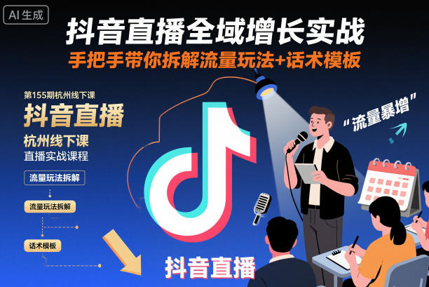 抖音直播全域增长实战*55期杭州线下课，手把手带你拆解流量玩法+话术模板