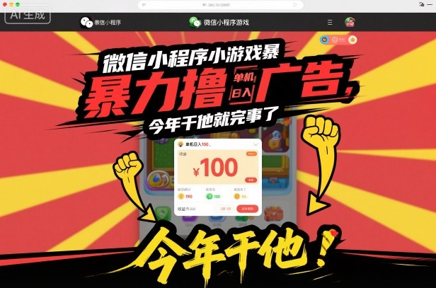 微信小程序小游戏*撸广告，单机日入100，今年干他就完事了