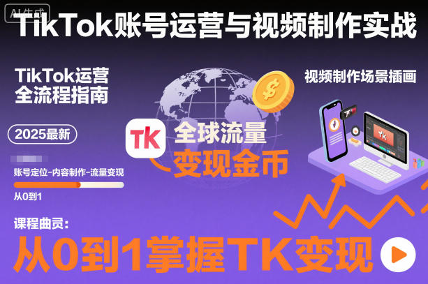 2025*TikTok账号运营与视频制作实战全流程，从0到1掌握TK变现（含11月*TK搬运技术）