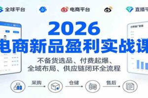 2026电商新品盈利实战课：不备货选品 、付费起爆、全域布局、供应链闭环全流程-麦资源网
