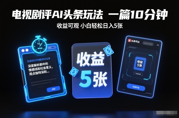 电视剧评AI头条玩法，一篇10分钟，收益可观，小白轻松日入5张+【*】