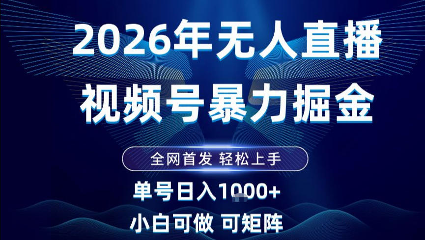 2026*视频号无人直播掘金，**，小白可以玩，长期稳定日入1k+【揭秘】