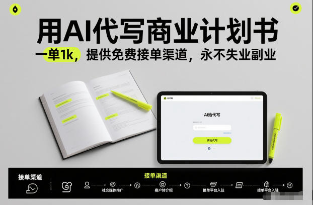 用AI代写商业计划书，一单1k，提供免费接单渠道，*失业副业