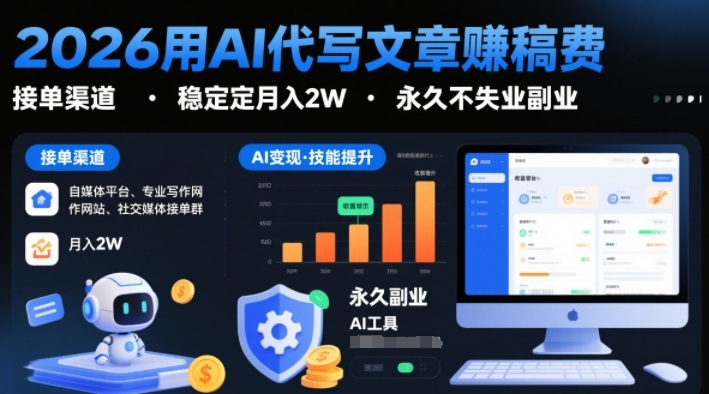 2026用AI代写文章賺稿费，提供接单渠道，稳定月入2W，*不失业副业
