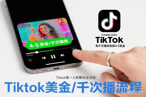 TK中视频计划项目，Tiktok*人称解说流程，每干次播放奖励4-5美金