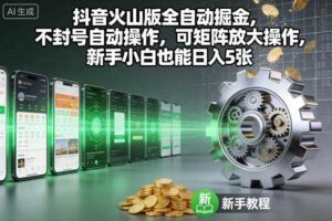 抖音火山版全自动掘金，不封号自动操作，可矩阵放大操作，新手小白也能日入5张【揭秘】-麦资源网
