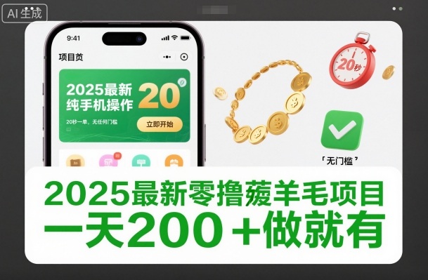 2025*零撸薅羊毛项目，纯手机操作，20秒一单，无任何门槛，一天200+做就有【揭秘】