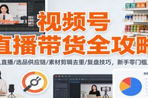 视频号直播带货全攻略：无人直播/选品供应链/素材剪辑去重/复盘技巧，零门槛上手-麦资源网