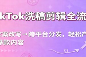 TikTok洗稿剪辑全流程，从文案改写到跨平台分发，轻松产出爆款内容，流量翻倍不是梦-麦资源网