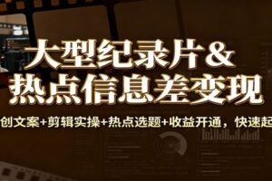 大型纪录片&热点信息差变现：原创文案+剪辑实操+热点选题+收益开通，快速起号-麦资源网