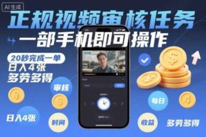 正规视频审核任务，一部手机即可操作，20秒完成一单，日入4张，多劳多得【揭秘】-麦资源网