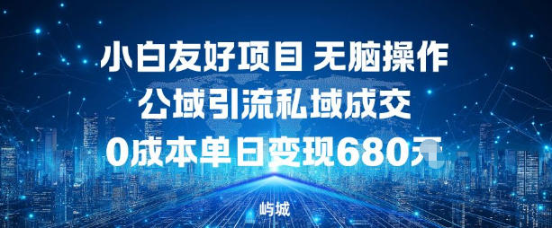 小白友好项目，无脑操作，公域引流私域*，*单日变现680米
