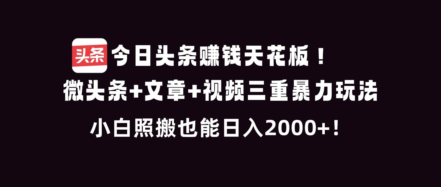 图片[1]-（16888期）今日头条赚钱天花板！微头条+文章+视频三重暴利玩法，小白照搬也能日人2000+