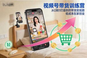视频号带货训练营，从0到1打造你的带货变现路，低成本在家创业-麦资源网