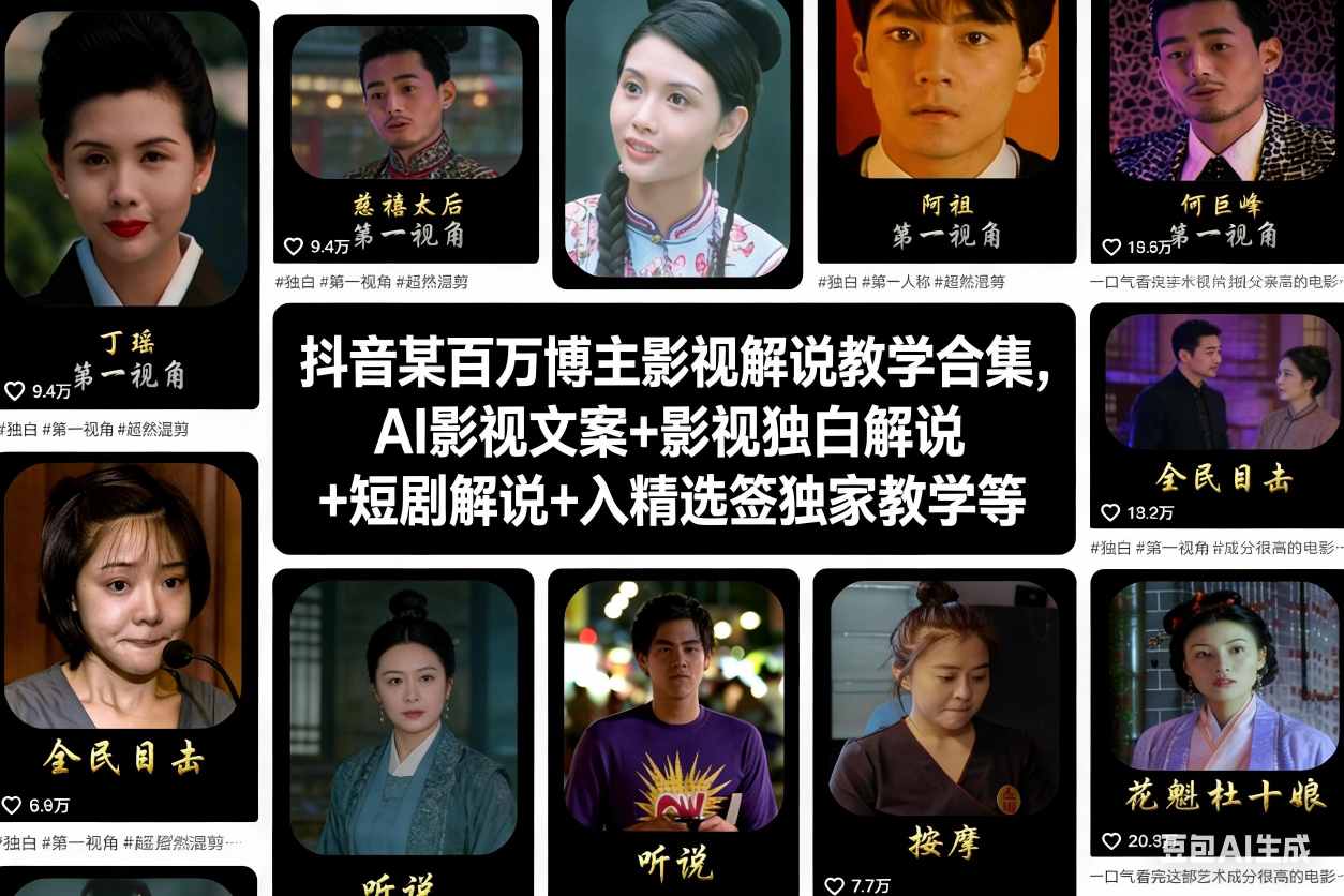 抖音某百万博主影视解说教学合集，AI影视文案+影视独白解说+短剧解说+入精选签*教学等