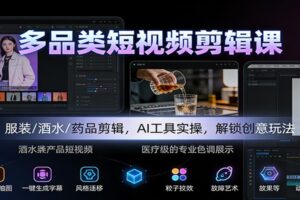 多品类短视频剪辑课：服装/酒水/药品剪辑，AI工具实操，解锁创意玩法-麦资源网