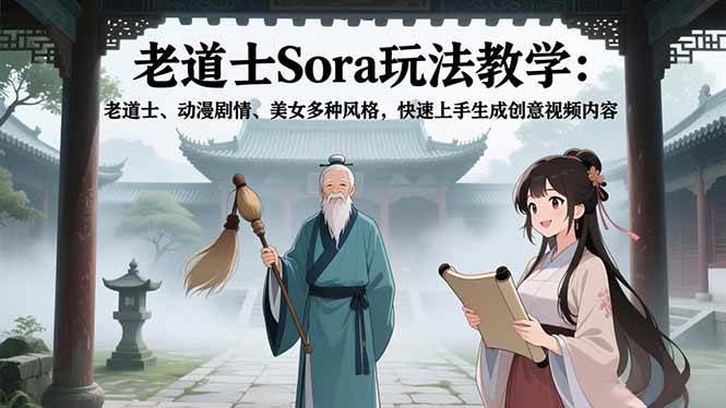 图片[1]-（16862期）老道士Sora玩法教学：老道士、动漫剧情、美女多种风格，快速上手生成创意视频内容