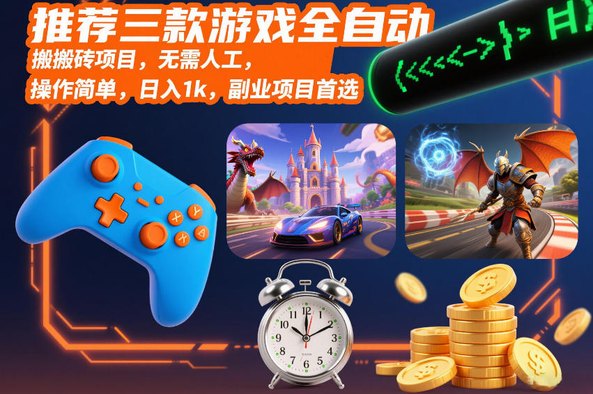 推荐三款游戏全自动搬砖项目，无需人工，操作简单，日入1k，副业项目*【揭秘】