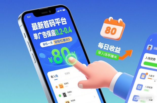 *首码平台，单广告保底0.2-0.4，单机一天轻松撸80，早入场早賺米【揭秘】