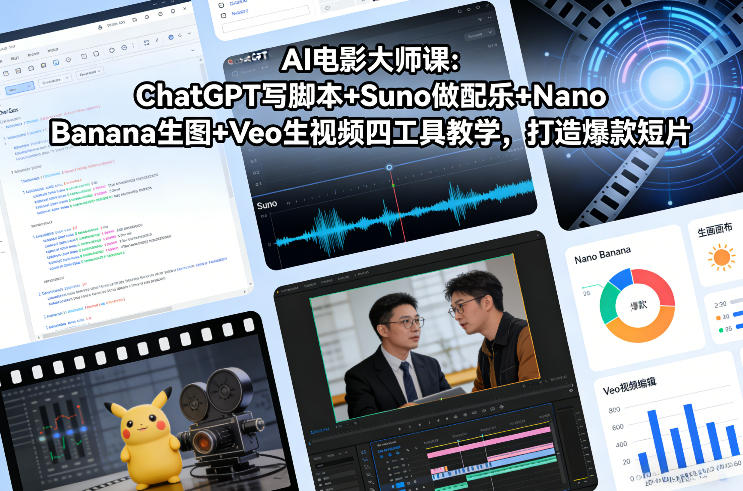 AI电影大师课：ChatGPT写脚本+Suno做配乐+Nano Banana生图+Veo生视频，打造*短片