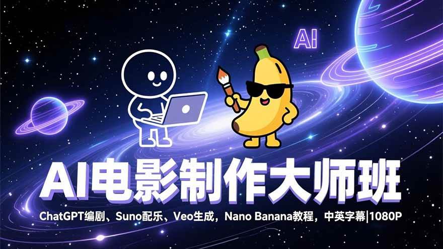 图片[1]-（17011期）AI电影制作大师班：ChatGPT编剧、Suno配乐、Veo生成，Nano Banana教程，中英字幕|1080P
