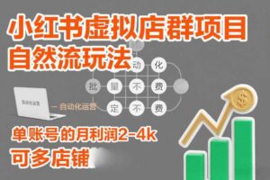 小红书虚拟店群项目，自然流玩法，批量自动化，稳定不费号，单账号的月利润2-4k，可多店矩阵-麦资源网