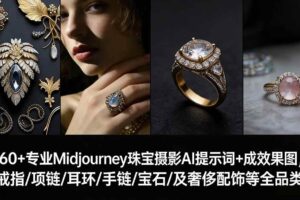 （17272期）460+专业Midjourney珠宝摄影AI提示词+成效果图，戒指/项链/耳环/手链/宝石/及奢侈配饰等全品类-麦资源网